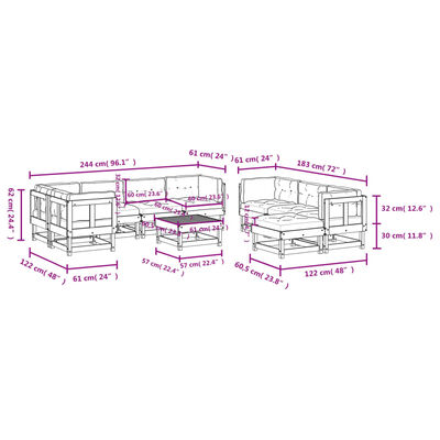 vidaXL 10 Piece Patio Lounge Set with Cushions Solid Wood