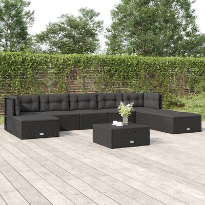 vidaXL 8 Piece Patio Lounge Set with Cushions Black Poly Rattan