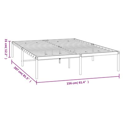 vidaXL Metal Bed Frame without Mattress White 59.1"x78.7"