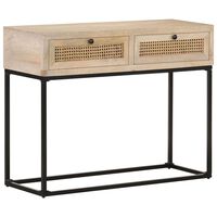 vidaXL Console Table 39.4"x13.8"x29.9" Solid Mango Wood and Natural Cane