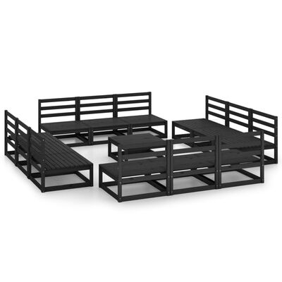 vidaXL 13 Piece Patio Lounge Set Black Solid Pinewood