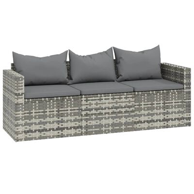 vidaXL 3 Piece Patio Lounge Set with Cushions Gray Poly Rattan