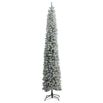 vidaXL Slim Christmas Tree 300 LEDs & Ball Set & Flocked Snow 118.1"