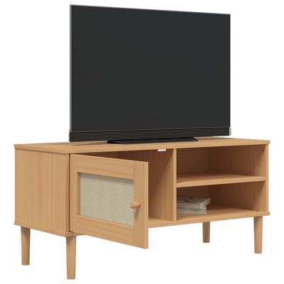 vidaXL TV Stand SENJA Rattan Look Brown 41.7"x15.7"x19.3" Solid Wood Pine