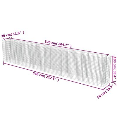 vidaXL Gabion Raised Bed Galvanized Steel 212.6"x19.7"x39.4"