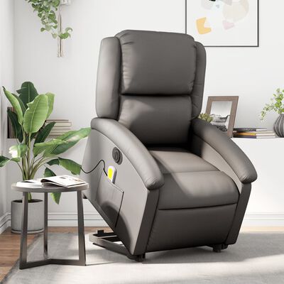 vidaXL Electric Stand up Massage Recliner Chair Gray Real Leather