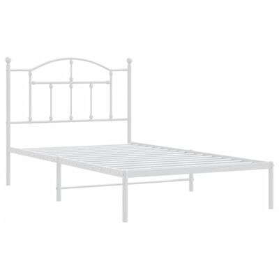 vidaXL Metal Bed Frame without Mattress with Headboard White 39.4"x74.8"