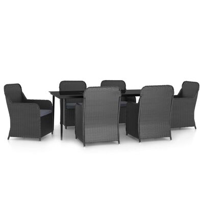 vidaXL 7 Piece Patio Dining Set with Cushions Black