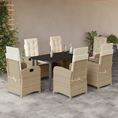 vidaXL 7 Piece Patio Dining Set with Cushions Beige Poly Rattan