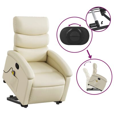 vidaXL Stand up Massage Recliner Chair Cream Faux Leather