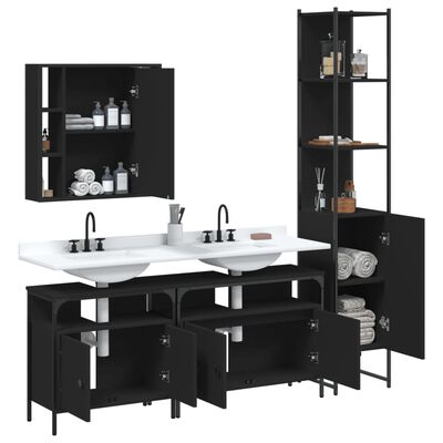 vidaXL 4 Piece Bathroom Cabinet Set Black Engineered Wood