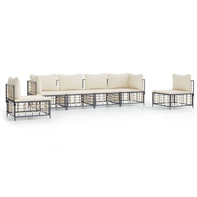 vidaXL 6 Piece Patio Lounge Set with Cushions Anthracite Poly Rattan