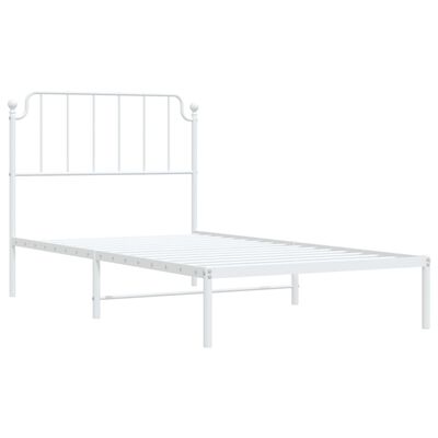 vidaXL Metal Bed Frame without Mattress with Headboard White 39.4"x78.7"