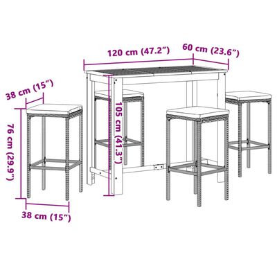 vidaXL 5 Piece Patio Bar Set Black Solid Wood Acacia and Poly Rattan