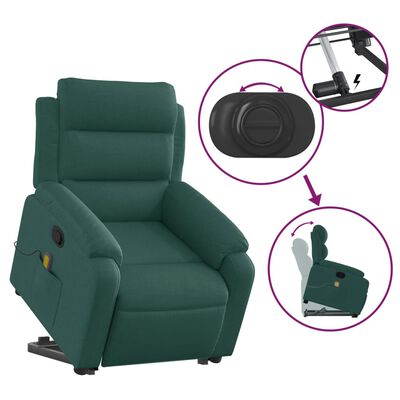 vidaXL Stand up Massage Recliner Chair Dark Green Fabric