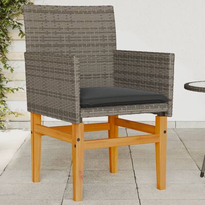 vidaXL Patio Chairs with Cushions 2 pcs Gray Poly Rattan&Solid Wood