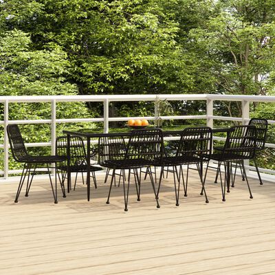 vidaXL 9 Piece Patio Dining Set Black Poly Rattan