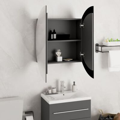 vidaXL Bathroom Cabinet with Round Mirror&LED Gray 21.3"x21.3"x6.9"