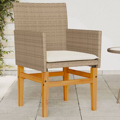 vidaXL Patio Chairs with Cushions 2 pcs Beige Poly Rattan&Solid Wood