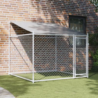 vidaXL Dog Cage with Roof and Door Gray 6.6'x6.6'x6.6' Galvanized Steel