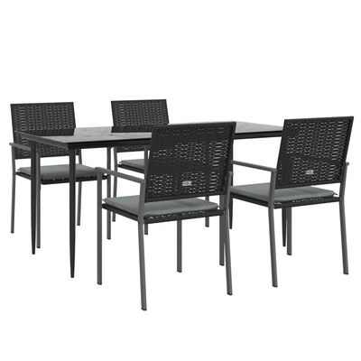 vidaXL 5 Piece Patio Dining Set with Cushions Poly Rattan and Steel