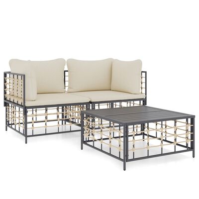 vidaXL 3 Piece Patio Lounge Set with Cushions Anthracite Poly Rattan