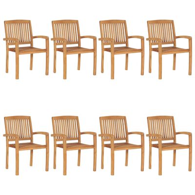 vidaXL Stacking Patio Chairs with Cushions 8 pcs Solid Teak Wood