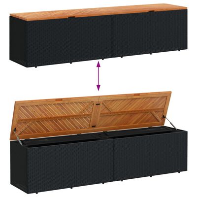 vidaXL Patio Storage Box Black 86.6"x19.7"x21.3" Poly Rattan Acacia Wood