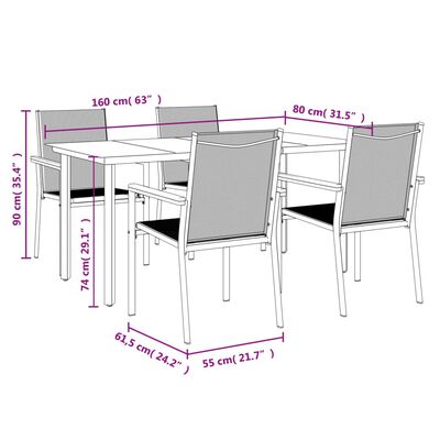 vidaXL 5 Piece Patio Dining Set Black Textilene and Steel