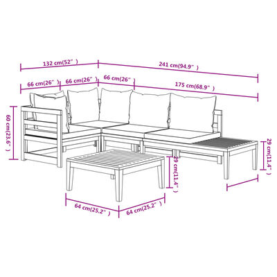 vidaXL 4 Piece Patio Lounge Set with Dark Gray Cushions Acacia Wood