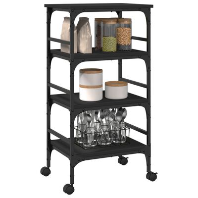 vidaXL Kitchen Trolley Black 17.7"x13.8"x35.2" Engineered Wood