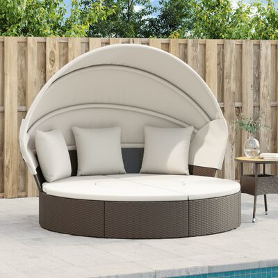 vidaXL Patio Lounge Bed with Canopy and Cushions Black Poly Rattan