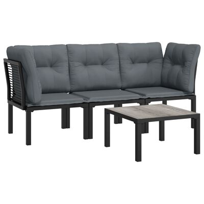 vidaXL 4 Piece Patio Lounge Set Black and Gray Poly Rattan