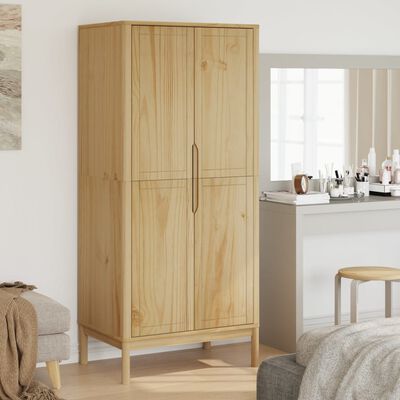 vidaXL Wardrobe FLORO Wax Brown 30.3"x20.9"x67.3" Solid Wood Pine