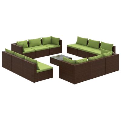 vidaXL 13 Piece Patio Lounge Set with Cushions Poly Rattan Brown