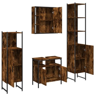 vidaXL 4 Piece Bathroom Cabinet Set Smoked Oak Engineered Wood