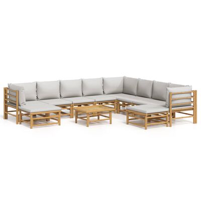 vidaXL 11 Piece Patio Lounge Set with Light Gray Cushions Bamboo