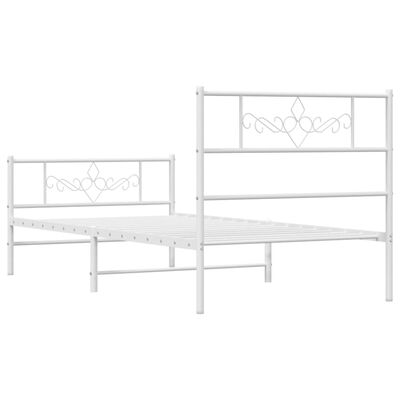 vidaXL Metal Bed Frame without Mattress with Footboard White 39.4"x74.8"