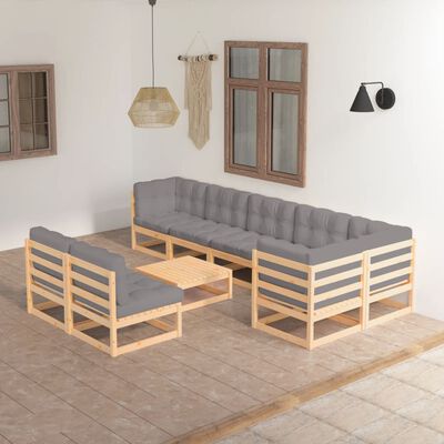 vidaXL 9 Piece Patio Lounge Set with Cushions Solid Wood Pine