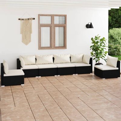 vidaXL 6 Piece Patio Lounge Set with Cushions Poly Rattan Black