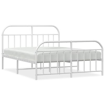 vidaXL Metal Bed Frame with Headboard and Footboard White 59.8"x78.7"