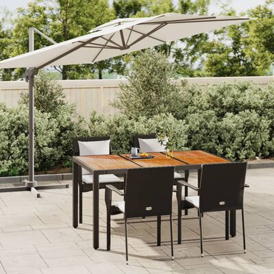 vidaXL 5 Piece Patio Dining Set with Cushions Black Poly Rattan