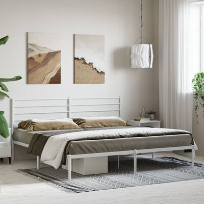 vidaXL Metal Bed Frame without Mattress with Headboard White 72"x83.9"