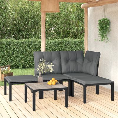 vidaXL 5 Piece Patio Lounge Set Black and Gray Poly Rattan