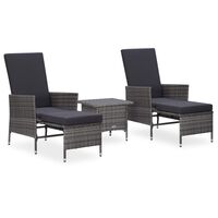 vidaXL 3 Piece Patio Lounge Set with Cushions Poly Rattan Gray