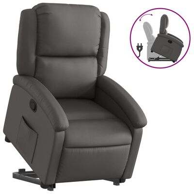 vidaXL Stand up Recliner Chair Gray Real Leather