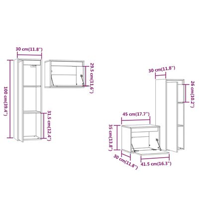 vidaXL TV Stands 4 Pcs White Solid Wood Pine