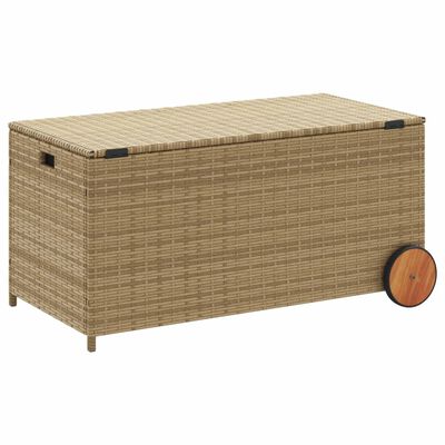 vidaXL Garden Storage Box with Wheels Mix Beige 50.2 Gal Poly Rattan