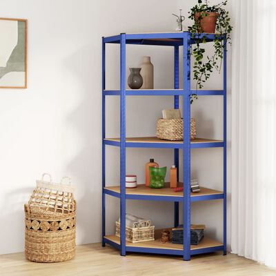 vidaXL 5-Layer Corner Shelf Blue Steel&Engineered Wood