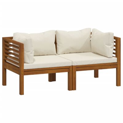 vidaXL 2-Seater Patio Sofa with Cream Cushion Solid Acacia Wood